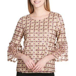Calvin Klein Gold Embroidered Bell Sleeve Blouse size Large